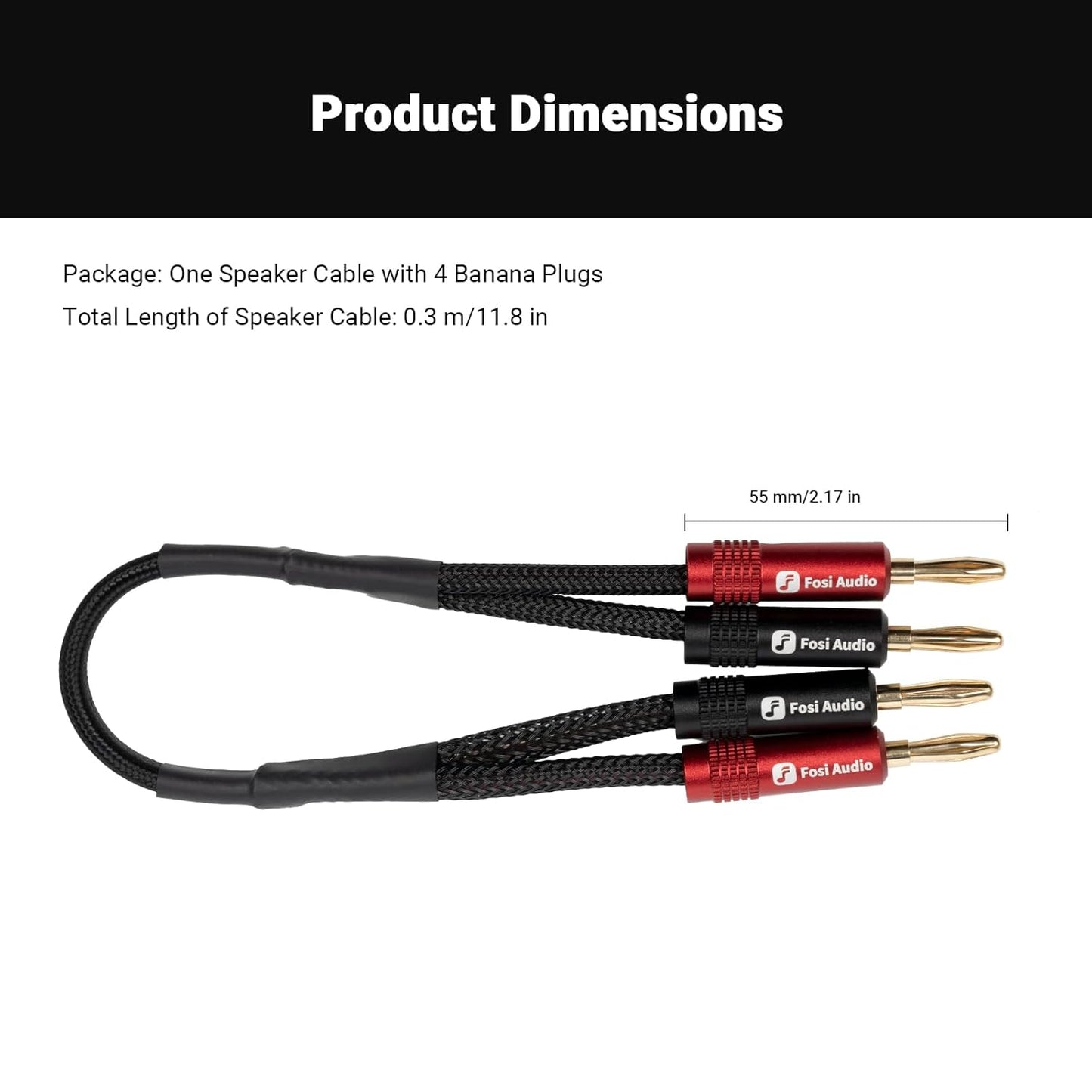 Speaker Cable 0.3m with Banana Plugs by Fosi Audio